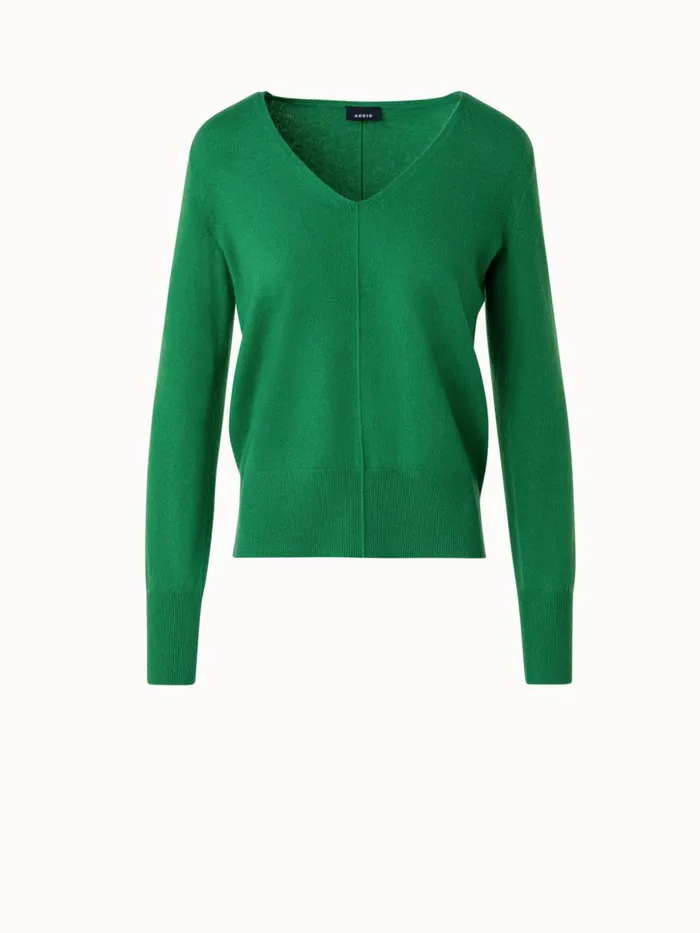 100 Cashmere VNeck Sweater Leaf Women Akris Knitwear