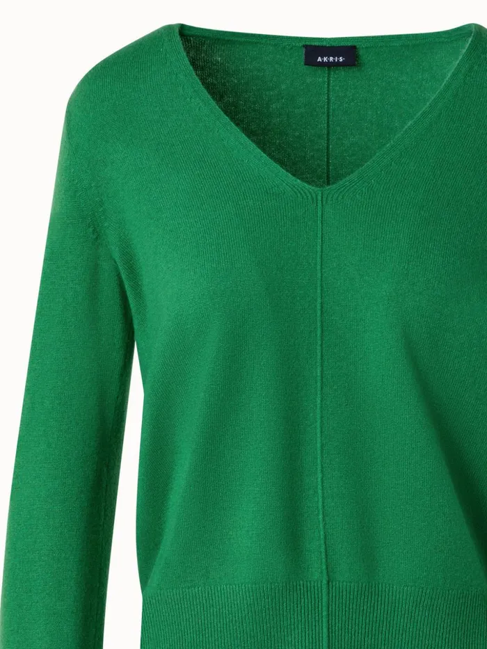 100 Cashmere VNeck Sweater Leaf Women Akris Knitwear