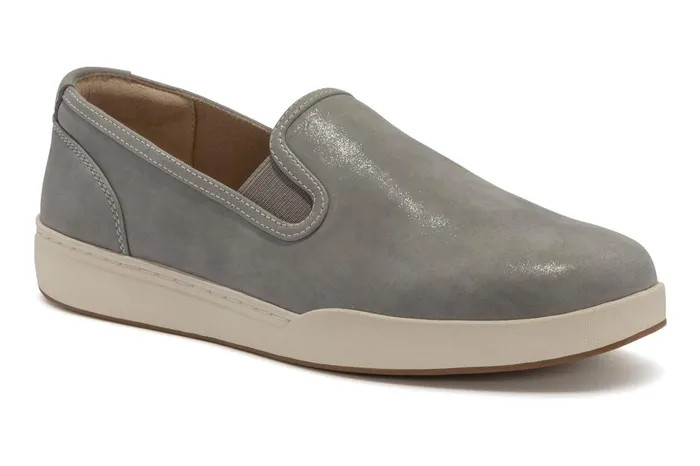 ABEO Footwear Encore Slip On Grey Metallic Leather Women Sneakers