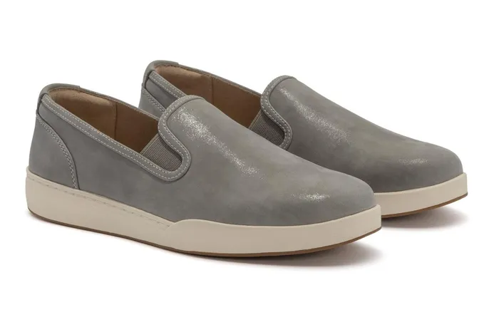 ABEO Footwear Encore Slip On Grey Metallic Leather Women Sneakers ABEO Footwear Encore Slip On Grey Metallic Leather Women Sneakers