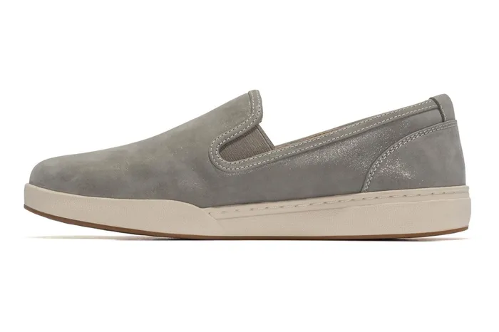 ABEO Footwear Encore Slip On Grey Metallic Leather Women Sneakers ABEO Footwear Encore Slip On Grey Metallic Leather Women Sneakers