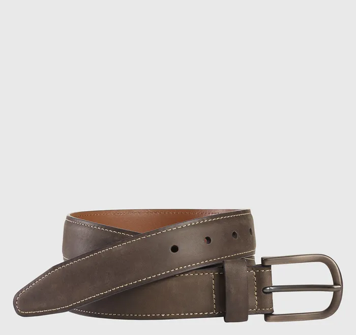 Accessories Oiled Contrast Stitched Belt Brown Johnston and Murphy Men