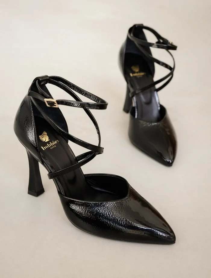 Agathe Black Vinyl Women Bobbies Pumps and Mary Janes
