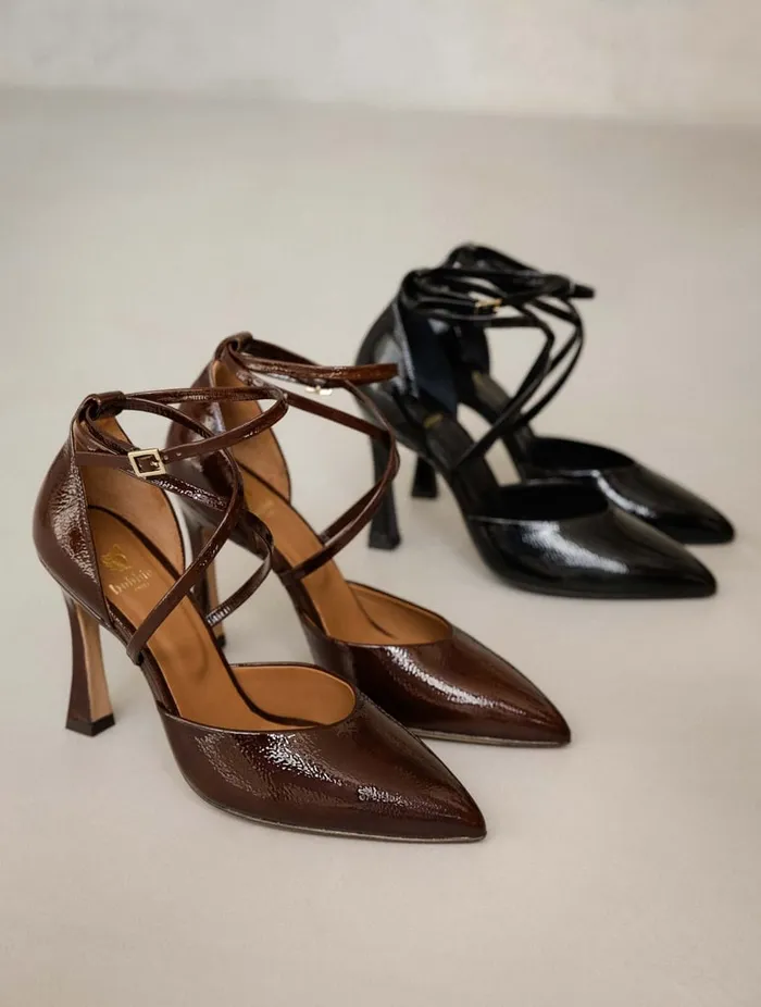 Agathe Black Vinyl Women Bobbies Pumps and Mary Janes