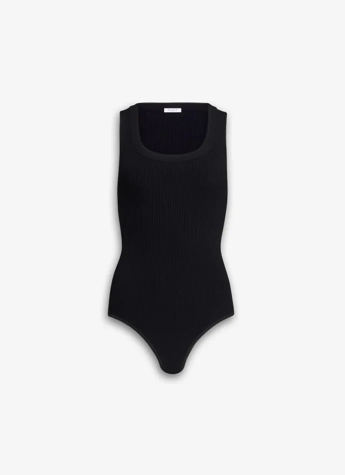 Alaa Bodysuits and Leggings SLEEVELESS RIBBED KNIT BODYSUIT Black 8211 Women