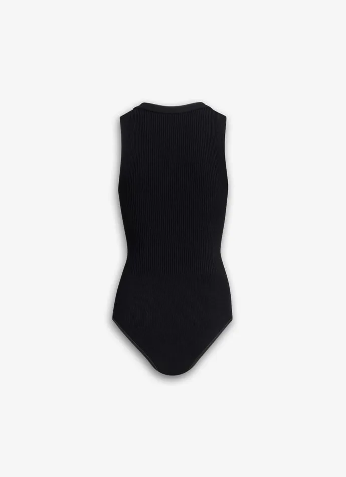 Alaa Bodysuits and Leggings SLEEVELESS RIBBED KNIT BODYSUIT Black 8211 Women