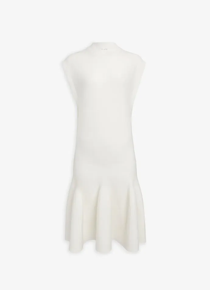 Alaa Dresses CAP SLEEVE DRESS IN SCULPTURAL GODET KNIT Natural White 8211 Women
