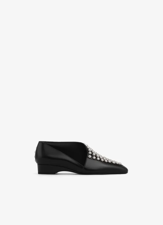 Alaa Flat Shoes ASYMETRIC LOAFERS IN GLOSSY CALFSKIN WITH STUDS Black 8211 Women