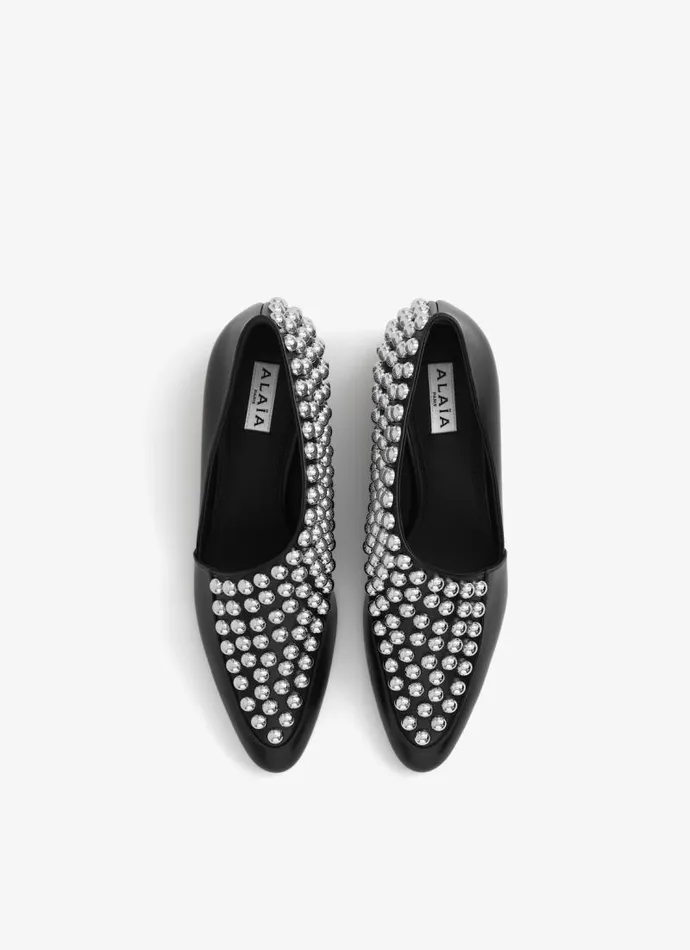 Alaa Flat Shoes ASYMETRIC LOAFERS IN GLOSSY CALFSKIN WITH STUDS Black 8211 Women Alaa Flat Shoes ASYMETRIC LOAFERS IN GLOSSY CALFSKIN WITH STUDS Black 8211 Women