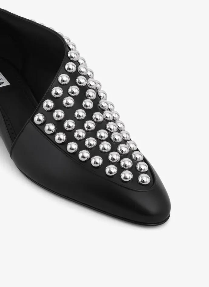 Alaa Flat Shoes ASYMETRIC LOAFERS IN GLOSSY CALFSKIN WITH STUDS Black 8211 Women Alaa Flat Shoes ASYMETRIC LOAFERS IN GLOSSY CALFSKIN WITH STUDS Black 8211 Women