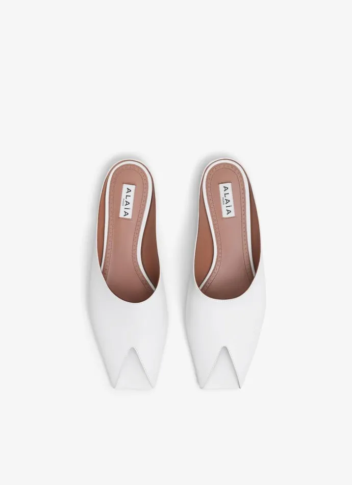 Alaa Flat Shoes SPIKE FLAT MULES IN CALFSKIN Offwhite 8211 Women
