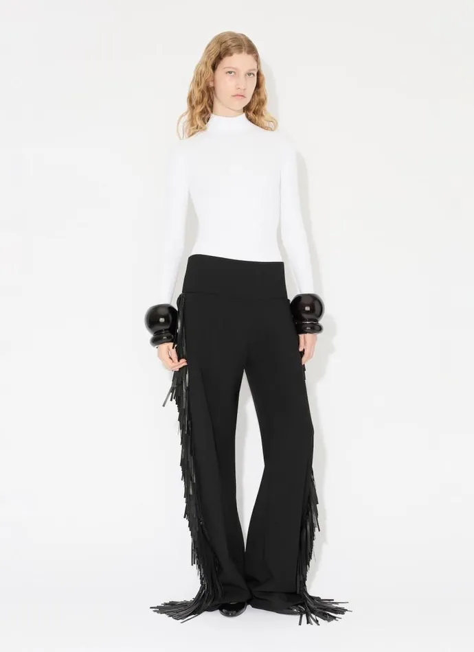 Alaa Pants and Shorts FRINGED WOOL GABARDINE PANTS Black 8211 Women