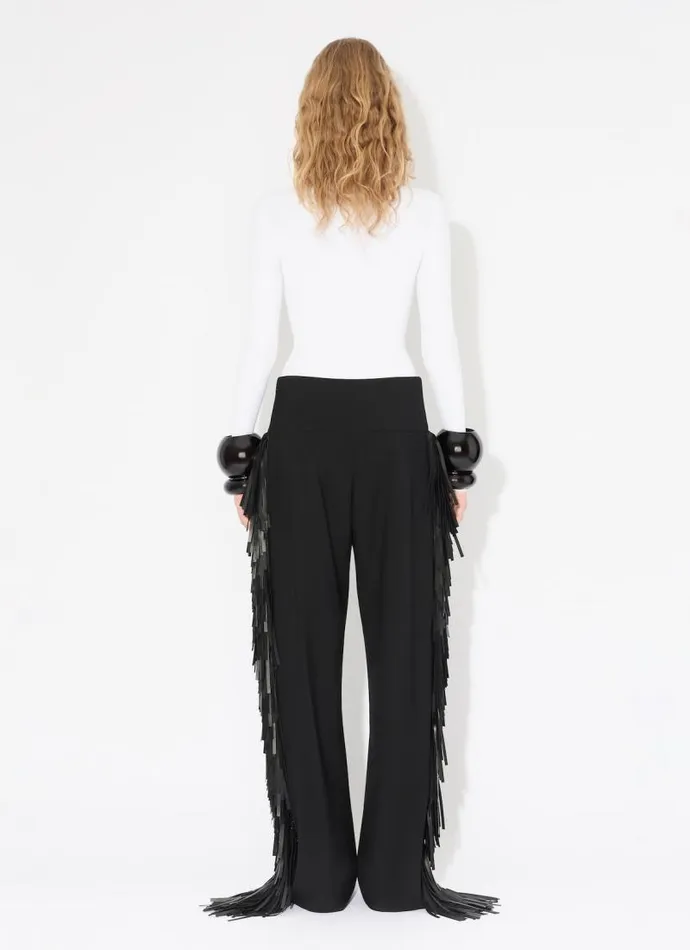 Alaa Pants and Shorts FRINGED WOOL GABARDINE PANTS Black 8211 Women