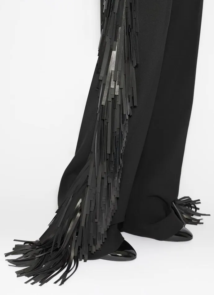 Alaa Pants and Shorts FRINGED WOOL GABARDINE PANTS Black 8211 Women