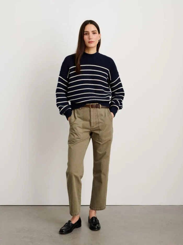 Alex Mill Sweaters ButtonBack Crewneck Sweater In Stripe Dark Navyivory 8211 Women