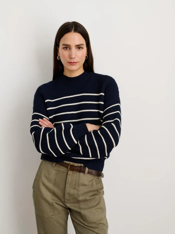 Alex Mill Sweaters ButtonBack Crewneck Sweater In Stripe Dark Navyivory 8211 Women