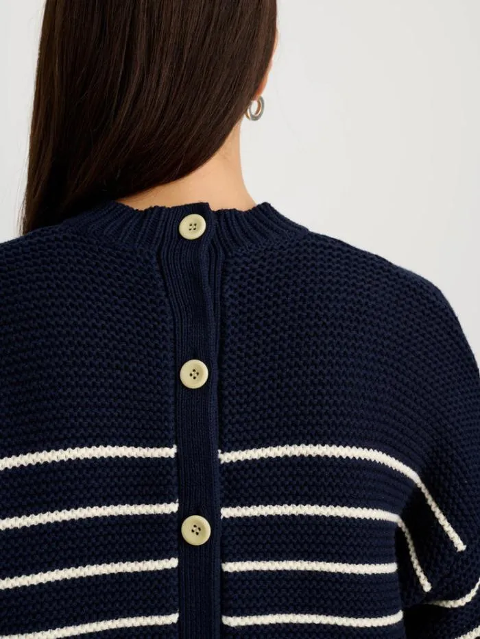 Alex Mill Sweaters ButtonBack Crewneck Sweater In Stripe Dark Navyivory 8211 Women