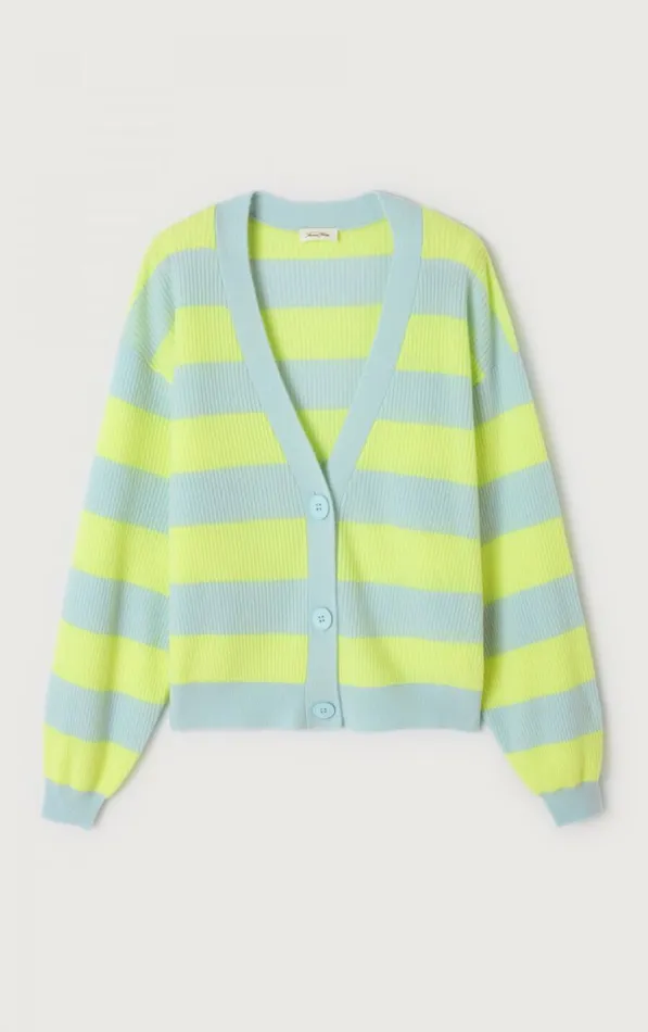 American Vintage Jumpers and Cardigans Women Cardigan Raxow Neon Yellow Crystal Striped