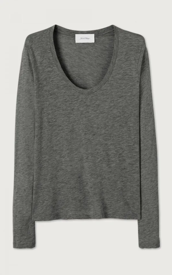 American Vintage Long Sleeve TShirts Women TShirt Jacksonville Melange Charcoal