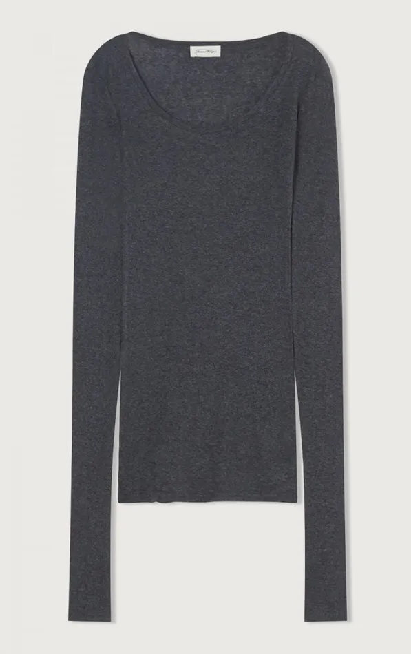 American Vintage Long Sleeve TShirts Women TShirt Massachusetts Melange Charcoal