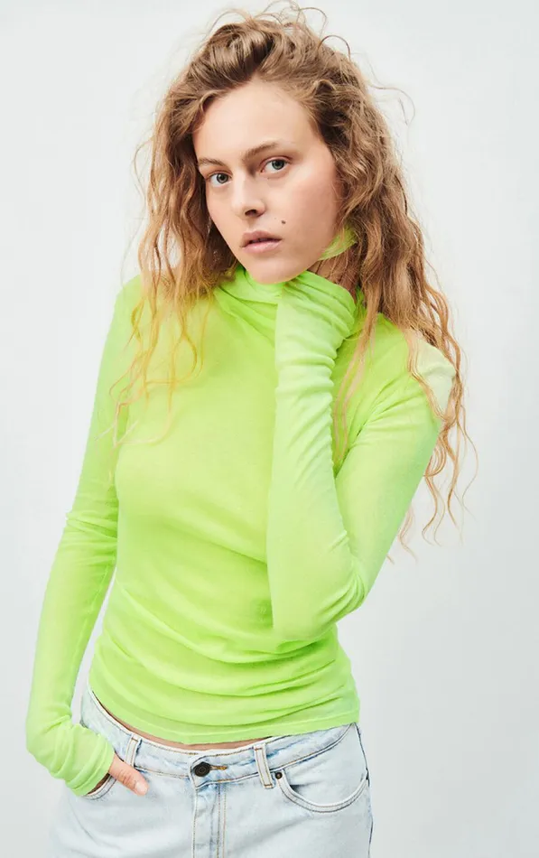 American Vintage Long Sleeve TShirts Women TShirt Massachusetts Neon Yellow