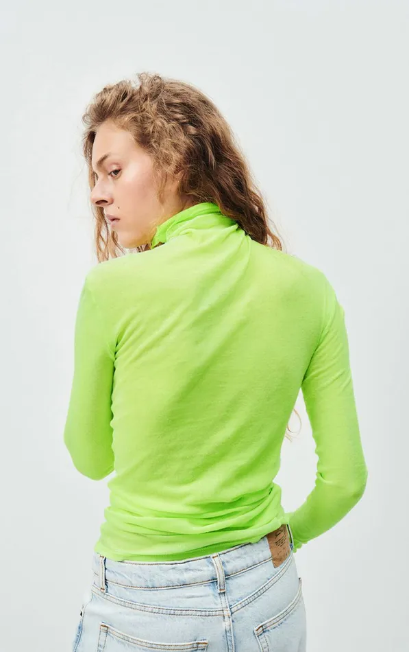 American Vintage Long Sleeve TShirts Women TShirt Massachusetts Neon Yellow