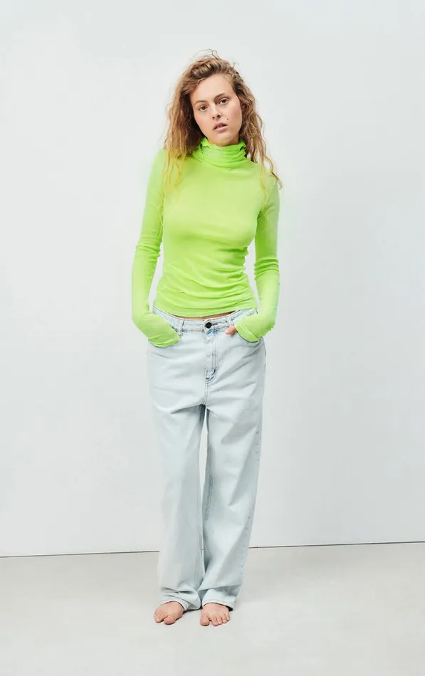 American Vintage Long Sleeve TShirts Women TShirt Massachusetts Neon Yellow