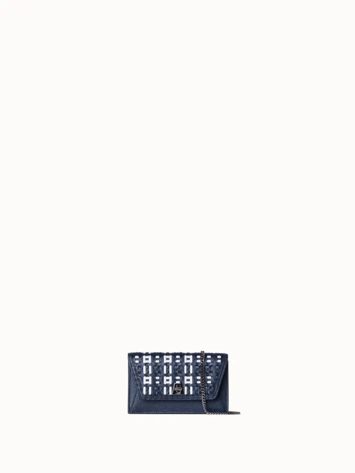 Anouk Clutch Bag In Woven Leather Denimwhite Women Akris Crossbody Bags