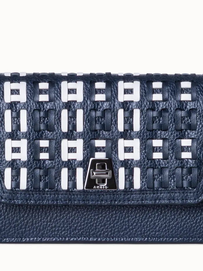 Anouk Clutch Bag In Woven Leather Denimwhite Women Akris Crossbody Bags