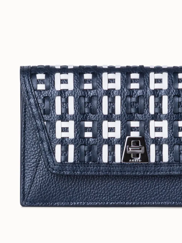 Anouk Clutch Bag In Woven Leather Denimwhite Women Akris Crossbody Bags