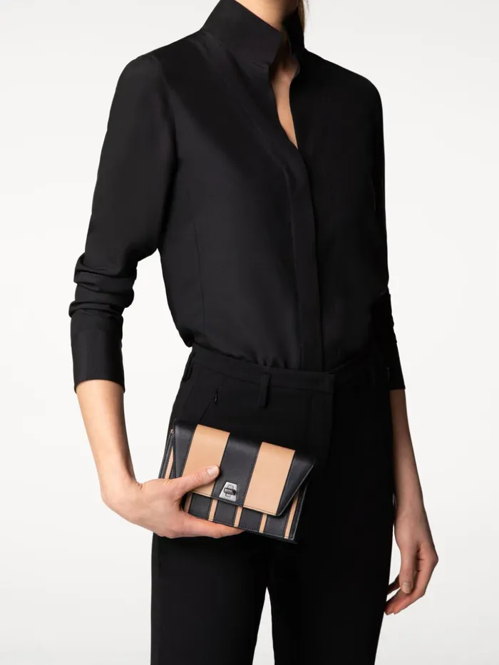 Anouk Envelope Bag In Leather Stripes Blackcordage Women Akris Clutches