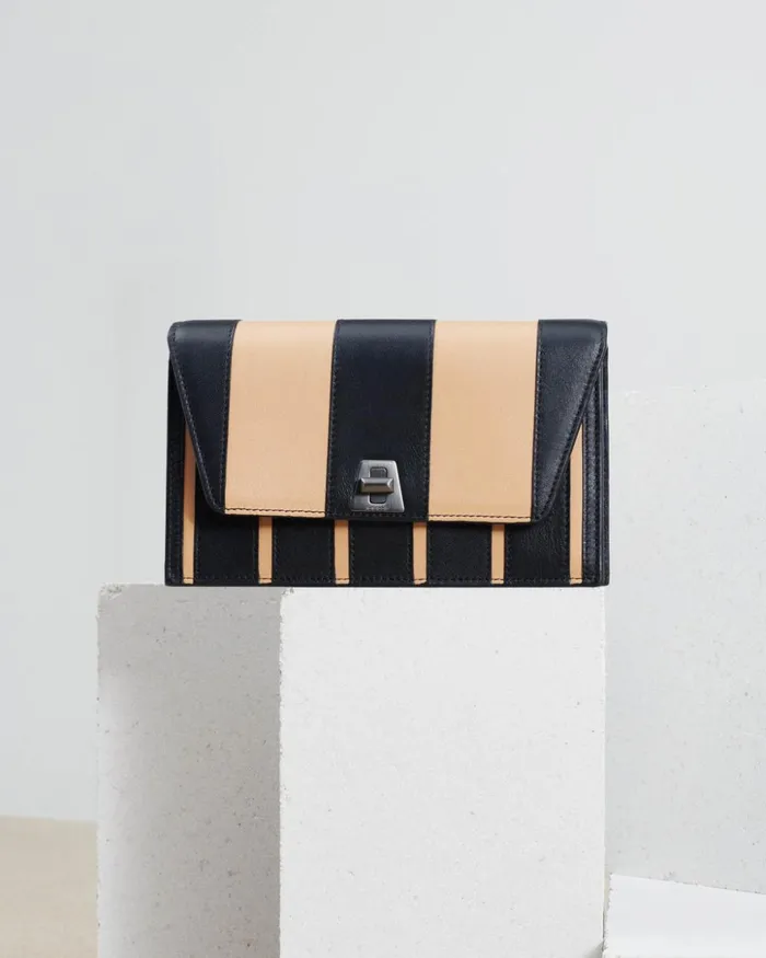 Anouk Envelope Bag In Leather Stripes Blackcordage Women Akris Clutches