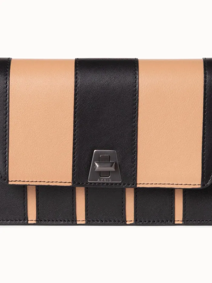 Anouk Envelope Bag In Leather Stripes Blackcordage Women Akris Clutches