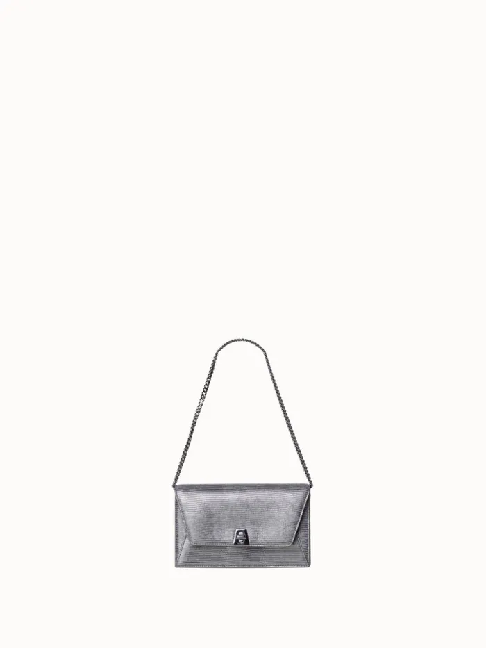 Anouk Envelope Bag In Leather With Lizard Lam Finish Inox Women Akris Crossbody Bags
