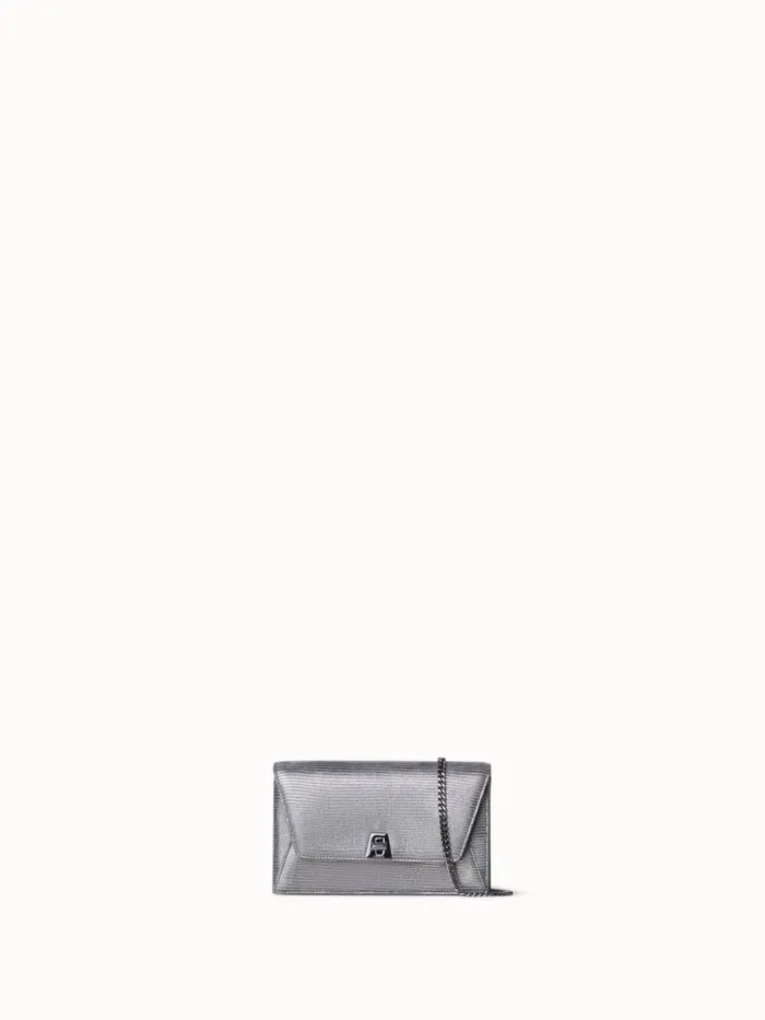 Anouk Envelope Bag In Leather With Lizard Lam Finish Inox Women Akris Crossbody Bags