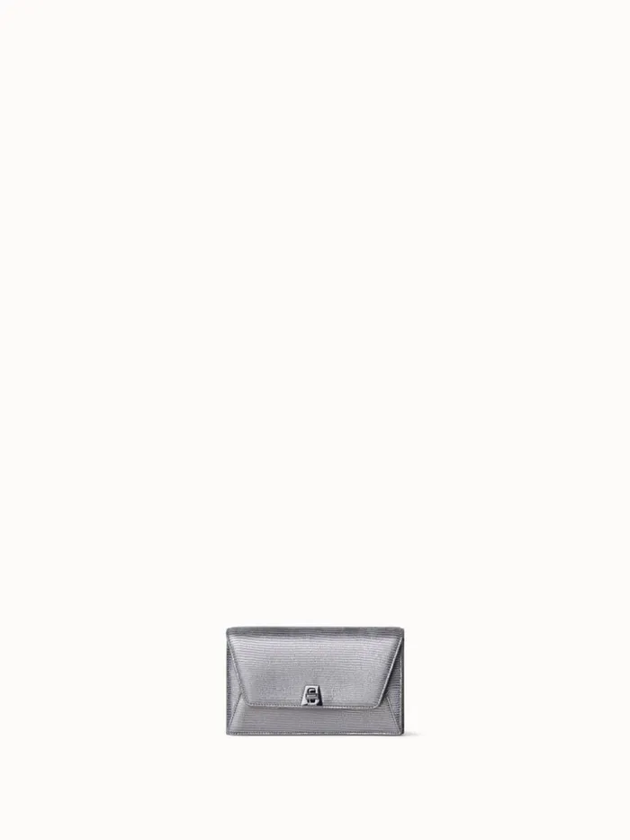 Anouk Envelope Bag In Leather With Lizard Lam Finish Inox Women Akris Crossbody Bags