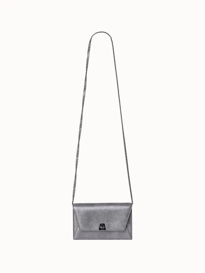Anouk Envelope Bag In Leather With Lizard Lam Finish Inox Women Akris Crossbody Bags