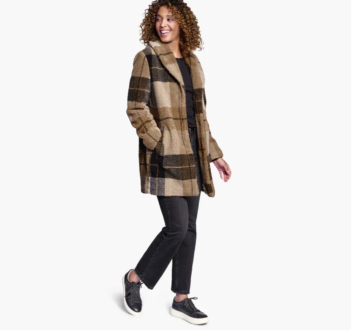 Apparel and Accessories Women Johnston and Murphy Plaid Teddy Coat BrownBlack