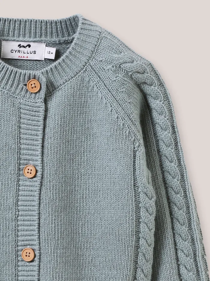 Baby Cyrillus Baby Girl Cable Knit Cardigan Vert De Gris