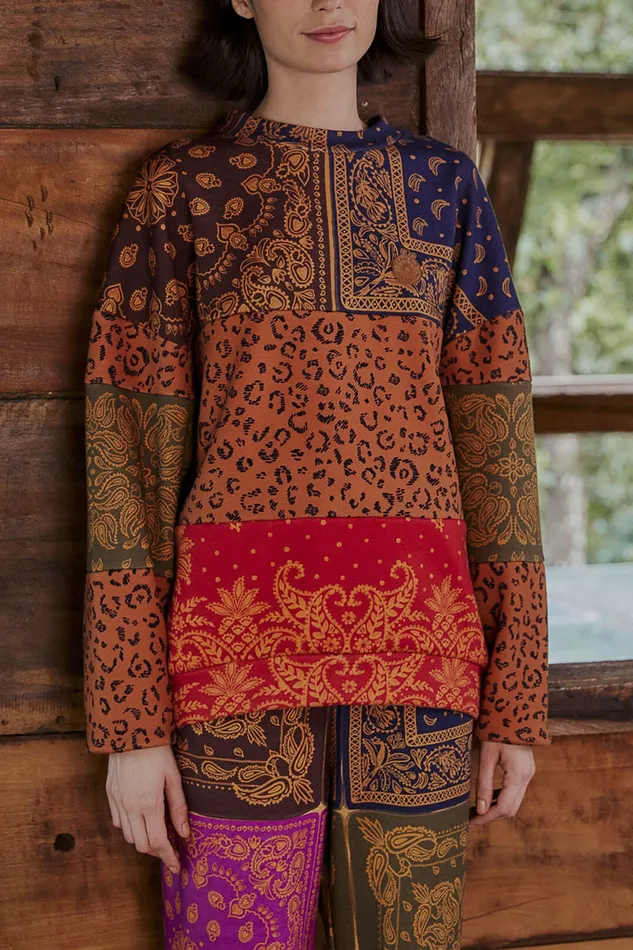 Bandana Dream Mixed Leopard Texture Sweatshirt Women Farm Rio Sweaters and Sweatshirts