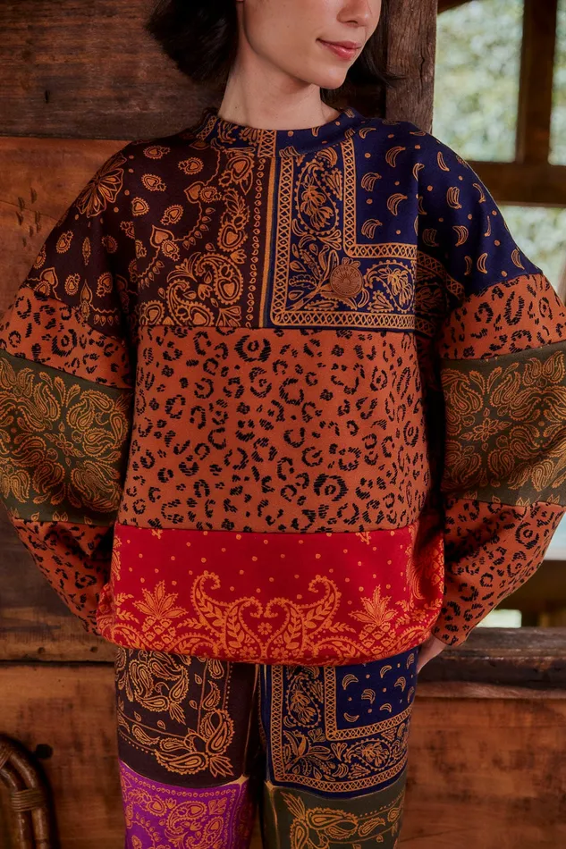 Bandana Dream Mixed Leopard Texture Sweatshirt Women Farm Rio Sweaters and Sweatshirts