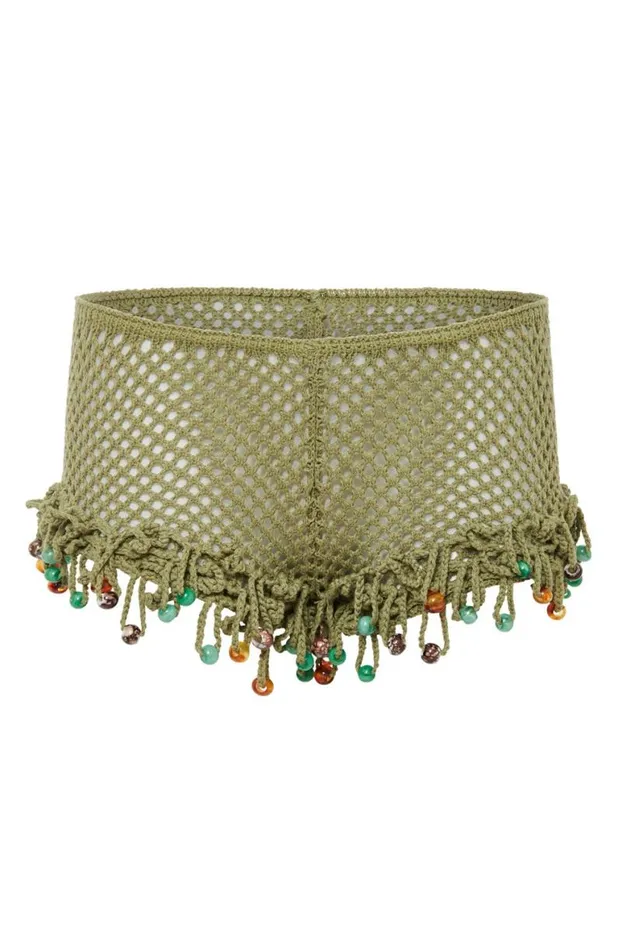 Beach Cover Ups Women Jaded London Green Canary Knit Shorts With Beaded Trim