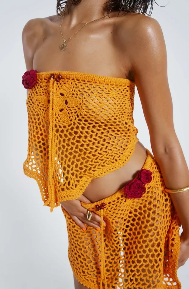 Beach Cover Ups Women Jaded London Honolulu Asymmetric Crochet Boob Tube