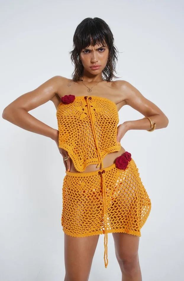 Beach Cover Ups Women Jaded London Honolulu Asymmetric Crochet Boob Tube