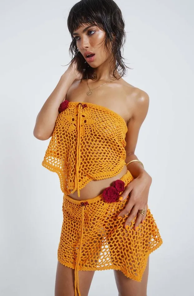 Beach Cover Ups Women Jaded London Honolulu Asymmetric Crochet Boob Tube