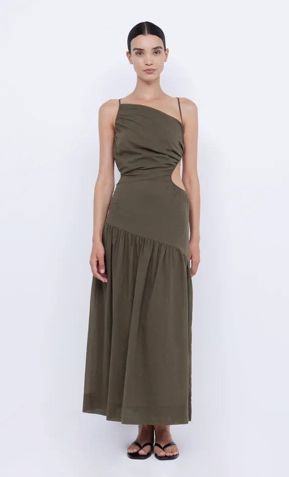 Bec Bridge Dresses CALYPSO ASYM MAXI DRESS Olive Green 8211 Women
