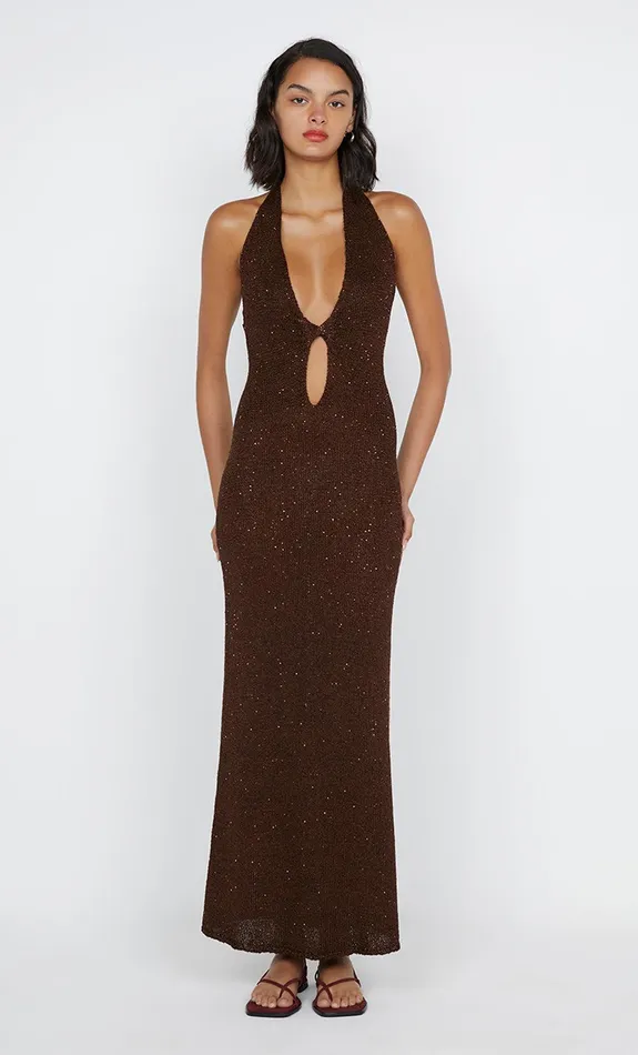 Bec Bridge Event Wear Dresses DELFINA HALTER MIDI DRESS Chocolate 8211 Women