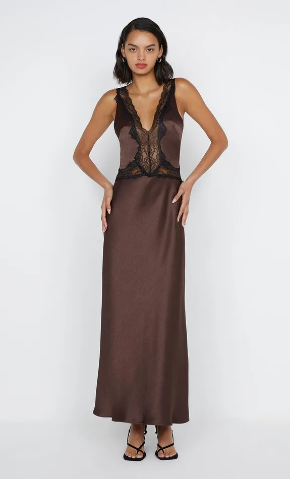 Bec Bridge Maxi Dresses ALLEGRA LACE TRIM DRESS Dark Chocolateblack 8211 Women