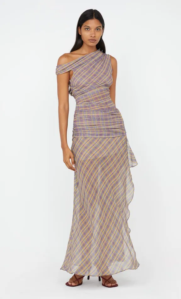 Bec Bridge Maxi Dresses AURELIA ASYM DRESS Violet Check 8211 Women