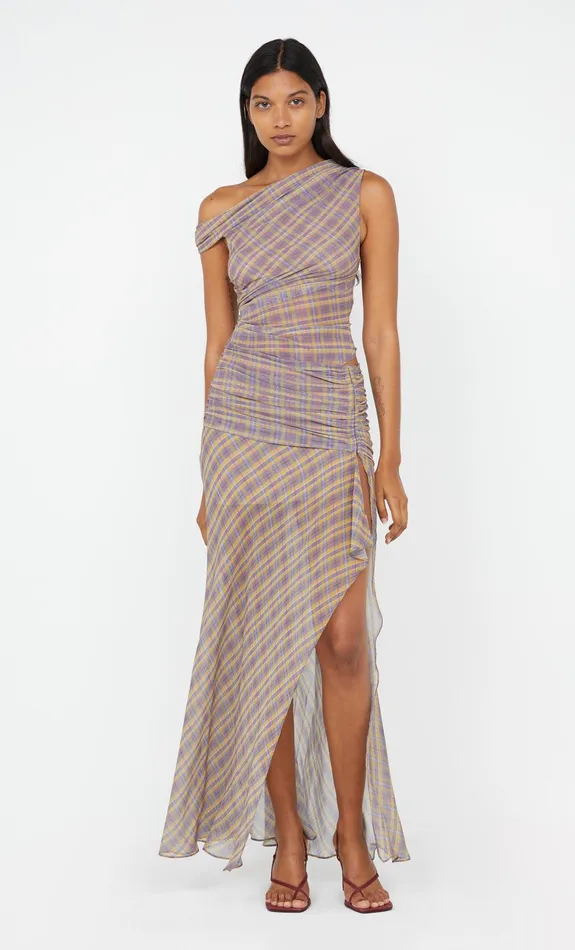 Bec Bridge Maxi Dresses AURELIA ASYM DRESS Violet Check 8211 Women